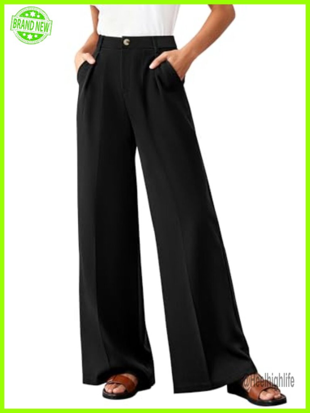 High Waisted Wide Leg Dress Pants with Pockets Lightweight Business Casual